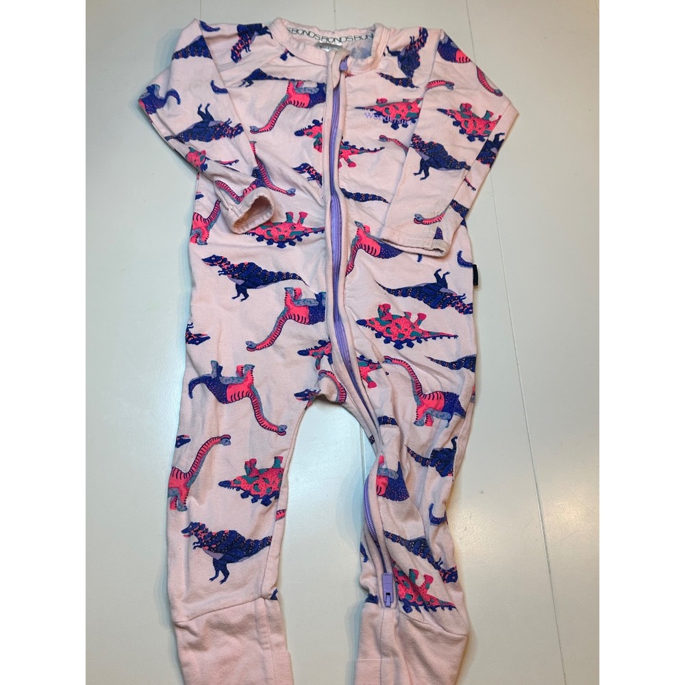 Bonds Wondersuit Baby 12-18M Pink Dinosaur Print Good Two-Way Zip Romper Size 1